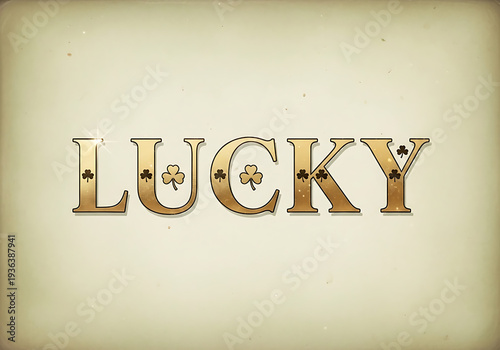 Vintage Lucky Typography with Elegant Shamrocks and Gold Foil Texture on Aged Green Background. Retro St. Patrick's Day Design