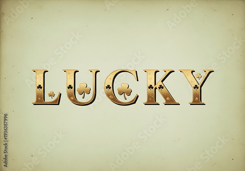 Vintage Lucky Typography with Elegant Shamrocks and Gold Foil Texture on Aged Green Background. Retro St. Patrick's Day Design
