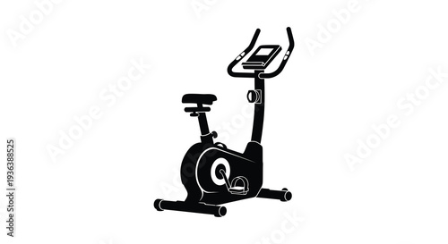 A stark black silhouette of a modern exercise bike against a bright white background silhouette high quality professional