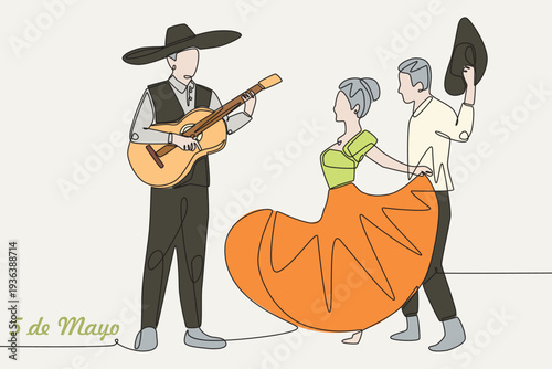 Colored 5 de mayo concept one-line drawing