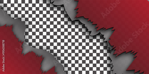 Torn paper dark red stripes with soft shadow on a square background for text. Vector illustration