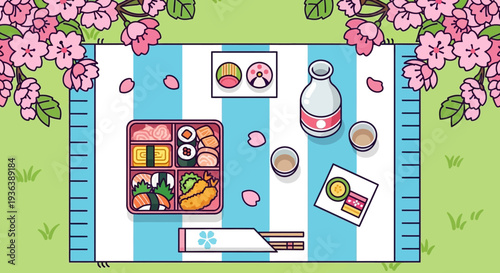 Cherry Blossom Picnic with Sushi