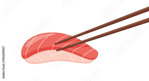 Chopsticks Holding Fresh Salmon Sushi