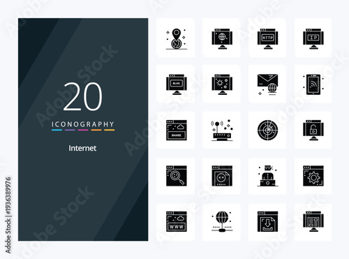 20 Internet Solid Glyph icon for presentation. Vector icons illustration