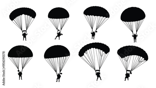 Parachuters in the air with open parachutes