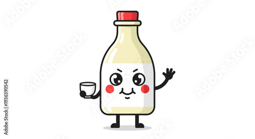 Cute Milk Bottle Character Waving