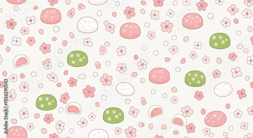 Cute Mochi and Cherry Blossoms Pattern