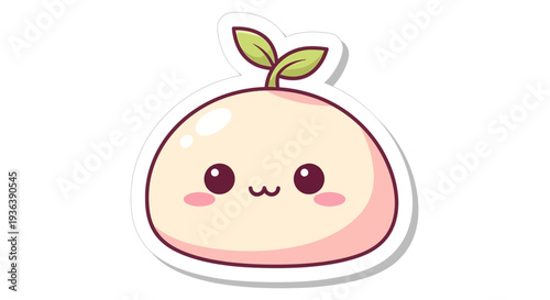 Cute mochi character with leaves, kawaii food illustration