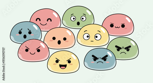 Cute mochi characters with different emotions