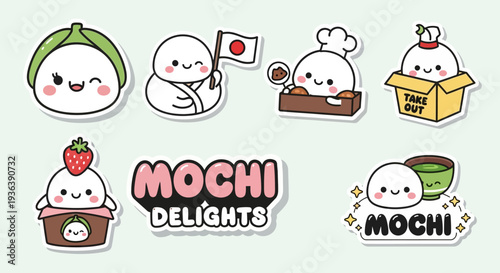 Cute Mochi Characters, Japanese Dessert Stickers