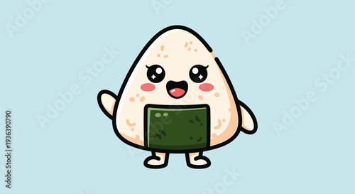 Cute Onigiri Character Waving