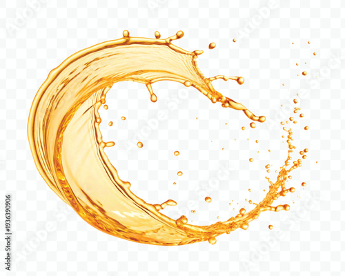 realistic 3d dynamic smooth liquid oil splash in mid air cut out and circle style isolated on transparent background