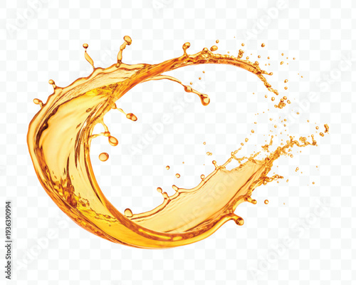 realistic 3d dynamic smooth liquid oil splash in mid air cut out and circle style isolated on transparent background