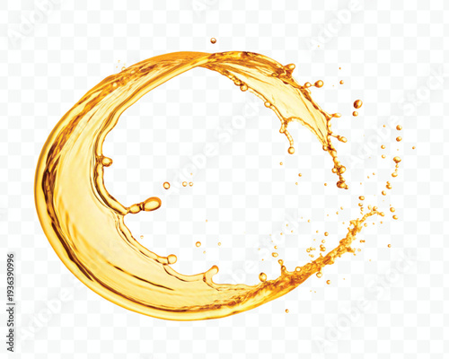 realistic 3d dynamic smooth liquid oil splash in mid air cut out and circle style isolated on transparent background