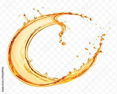 realistic 3d dynamic smooth liquid oil splash in mid air cut out and circle style isolated on transparent background
