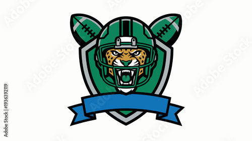 Jaguar Football Player Mascot Logo Design with Helmet and Shield.