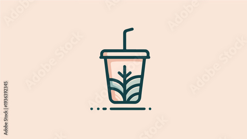 Minimalist Eco-Friendly Drink Cup Icon with Leaf Detail for Organic Beverage and Sustainable Cafe Branding