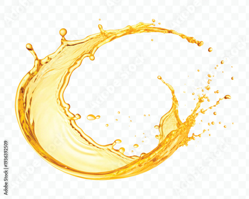 realistic 3d dynamic smooth liquid oil splash in mid air cut out and circle style isolated on transparent background