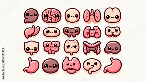 Large Set of Kawaii Human Anatomy Organ Characters for Medical Education and Health Awareness for Children