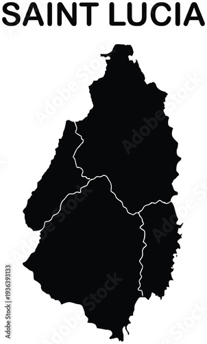 Saint Lucia Map Silhouette: Caribbean Island Country Geography Outline Vector