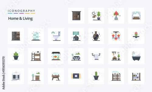 25 Home And Living Flat color icon pack. Vector icons illustration