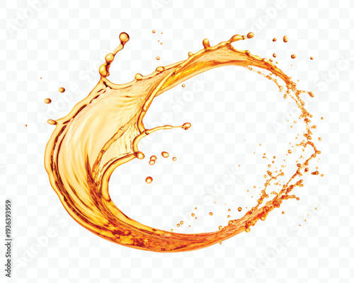 realistic 3d dynamic smooth liquid oil splash in mid air cut out and circle style isolated on transparent background