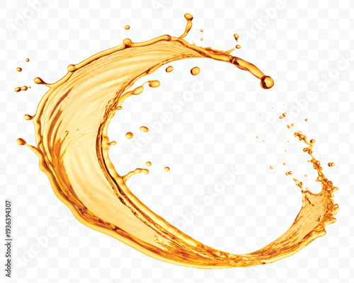 realistic 3d dynamic smooth liquid oil splash in mid air cut out and circle style isolated on transparent background