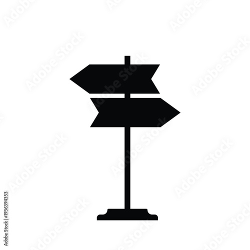 Black Directional Road Signpost Icon Silhouette Isolated on White Background