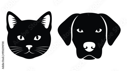 Black cat and dog head silhouettes side by side