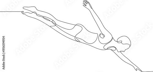 Swimmer Diving Continuous Line Art Minimalist Style