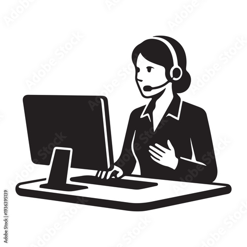 Customer support representative icon call center agent Icon Silhouette vector black design on a white background