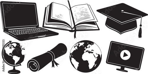 Education icons and symbols for learning and graduation purposes