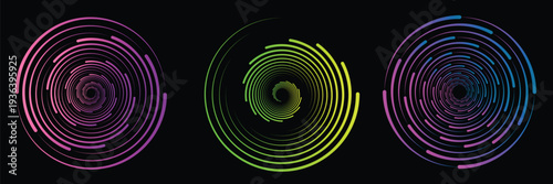 Futuristic neon circular lines technology interface radar HUD design set