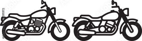 Black and white silhouette vector illustration of two cruisers motorcycles, side by side. Iconic motorbike graphic for travel, freedom, or transport themes.