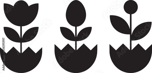 Easter day tulip silhouette art with floral growth stages