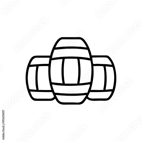 Three wooden beer barrels in minimalist line art style  