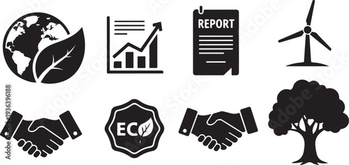 Eco Friendly Business Partnerships and Sustainable Development Icons