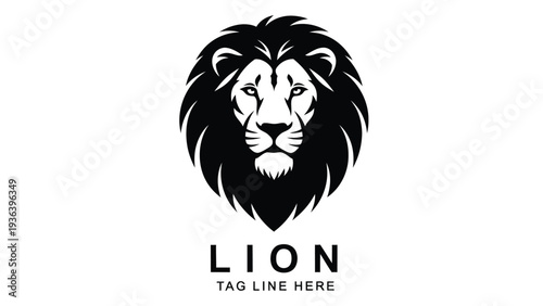 A black and white lion logo on a white background