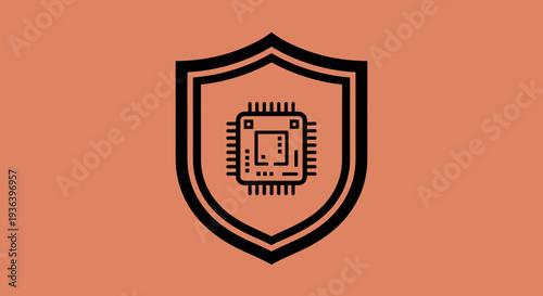 Shield Icon with Microchip Security Symbol.