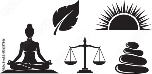 Meditation and balance in harmony with nature symbols