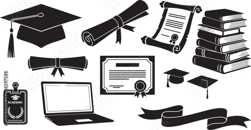 Graduation icons and symbols for education and academic success