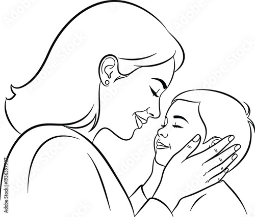Tender moment of a mother gently kissing her baby on the cheek with love and care