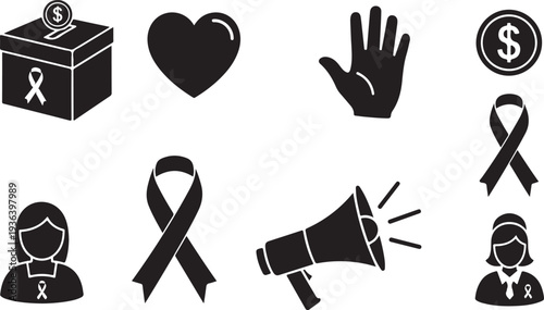 Awareness campaign icons for charity and fundraising events together