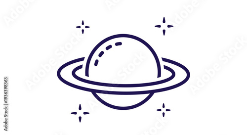 A minimalist line drawing of Saturn with stars in space.