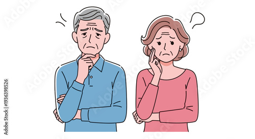 Confused elderly couple thinking deeply together in a questioning situation