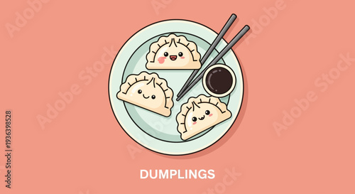 A plate of dumplings with chopsticks on a table indoors