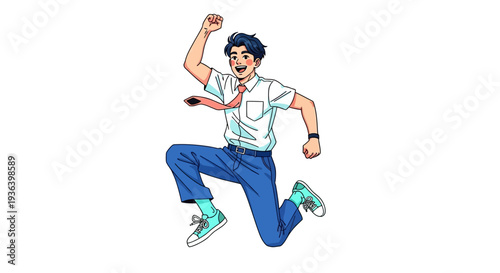 Man in Business Attire Jumping with Excitement in Office uiolkjh