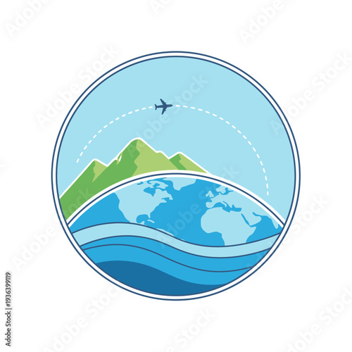 Global Travel and Adventure: Airplane Flying Over Earth, Mountains, and Ocean