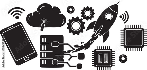 Technology and innovation concept with various devices and symbols