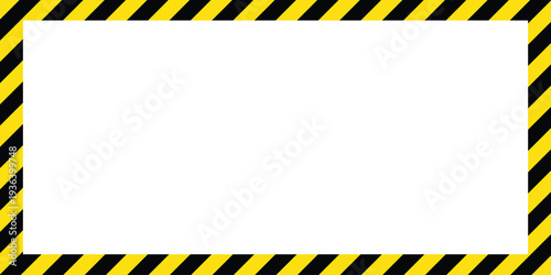 Black and yellow hazard stripe frame. Warning caution border background. Vector Illustration.